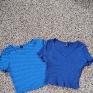 Set of Two Shein Blue Ribbed Crop Tops. Size Small